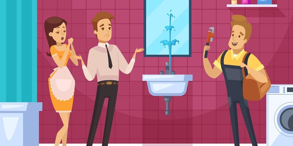 Plumber And Family Couple In Bathroom Interior
