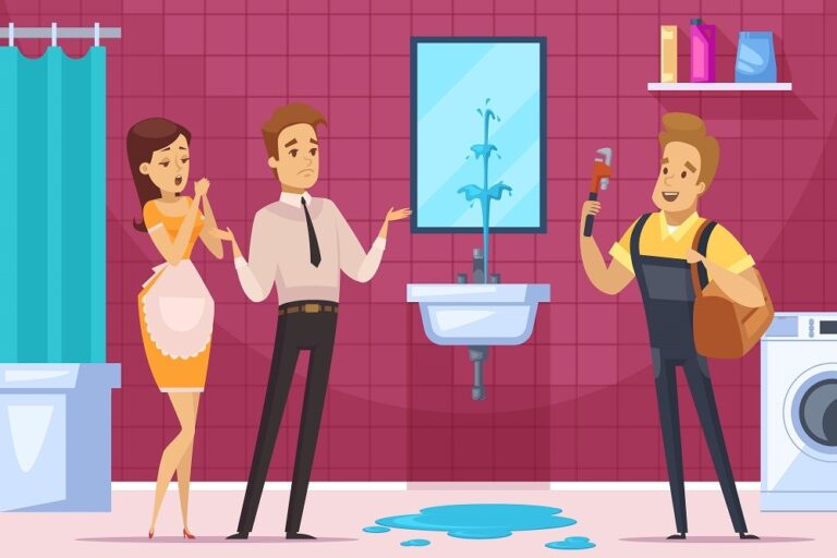 Plumber And Family Couple In Bathroom Interior